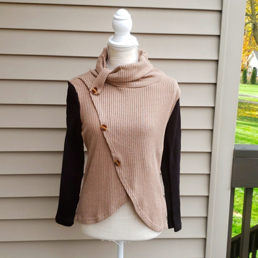 Black and tan turtle neck sweater